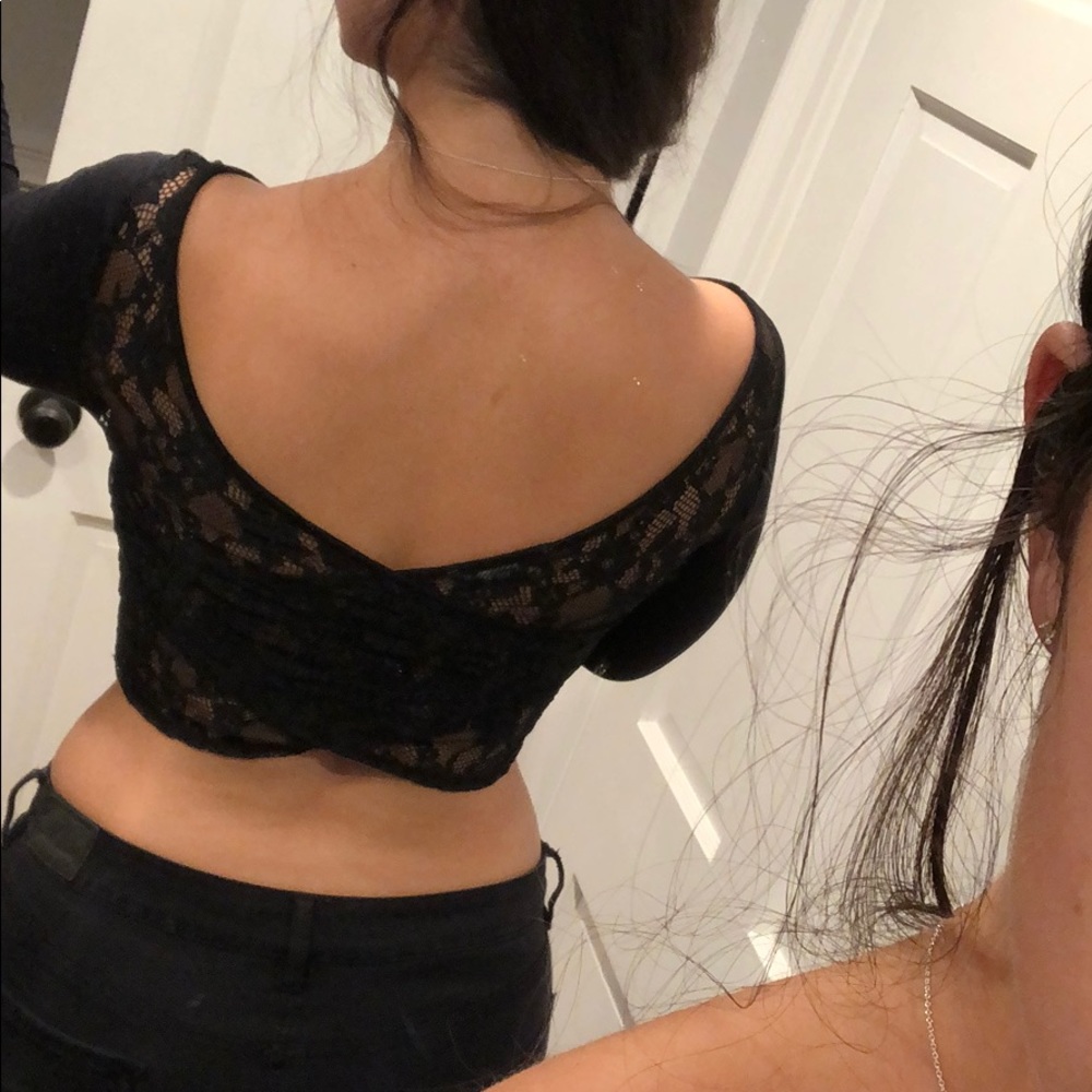 Black Lacey Cross CRoss Back Crop Top